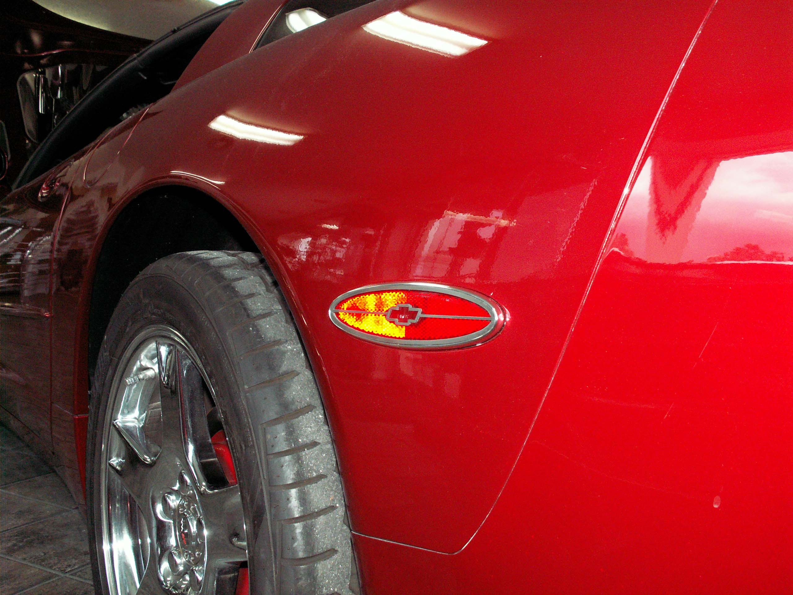 1997-2004 C5 Corvette, Side Marker Trim Satin Chevy Bowtie GML Rear Side 2pc, Stainless Steel